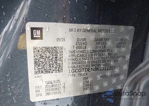 2019 Chevrolet Colorado Z71 z USA, uszkodzony, nr VIN 1GCGTDEN8K1312257